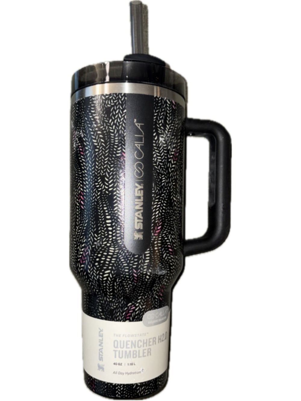 New Stanley x CALIA Quencher H2.0 40oz Tumbler in Black and Pink
